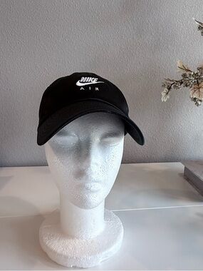 Nike Air Black Satin Adjustable Hat Cap Swoosh Logo